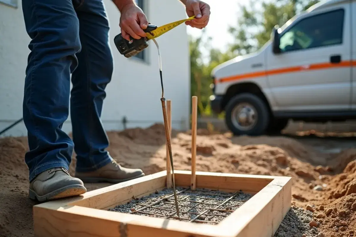 Wood forms and compacted base for a raised condenser pad on a low, flood-prone lot