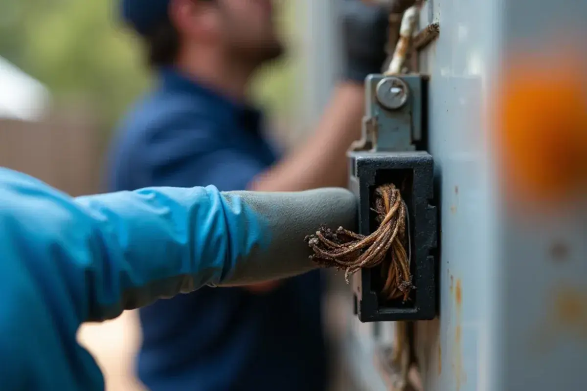 Discolored wire terminal on an electric heat kit breaker found during a heating repair check