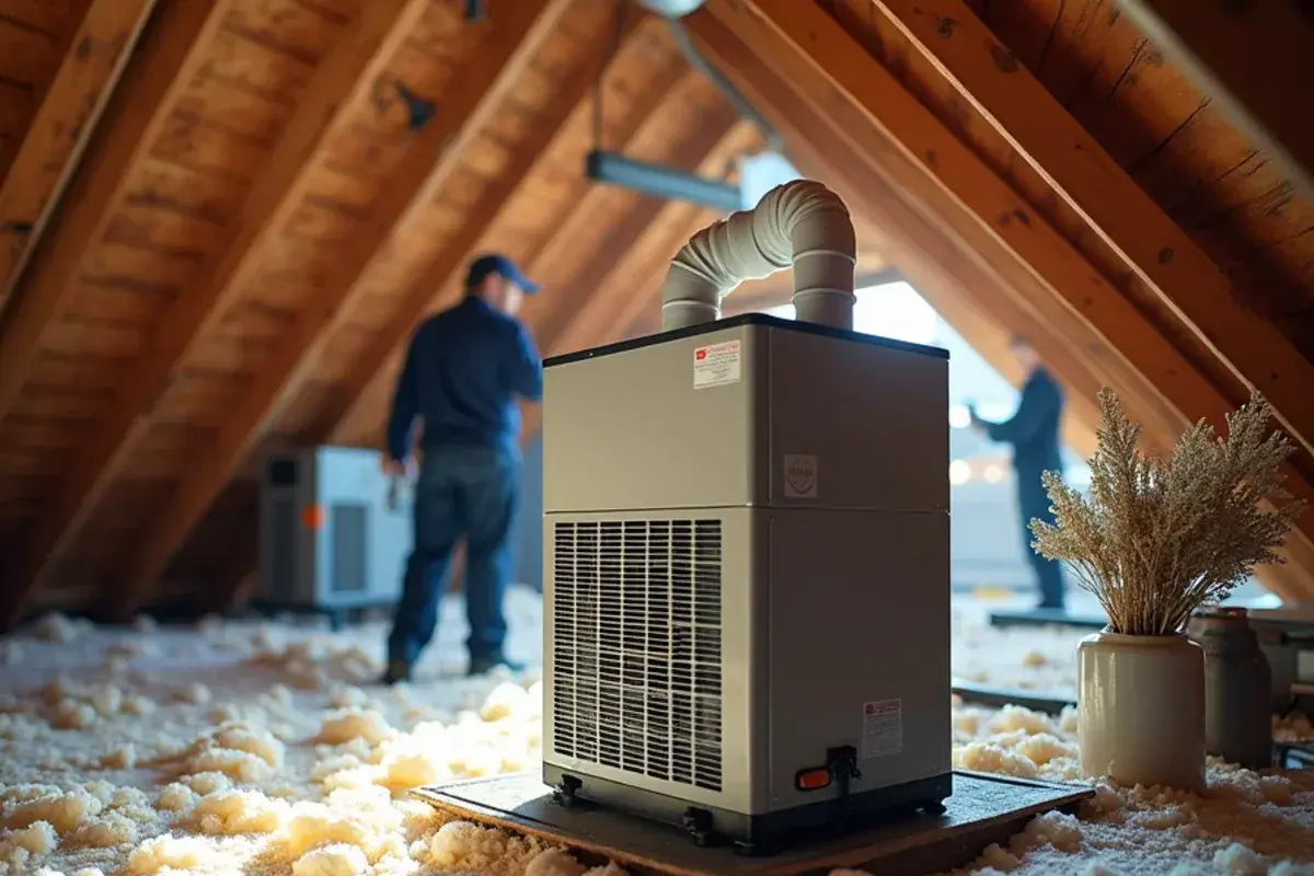 Whole-home dehumidifier ducted into the return side of an attic air handler