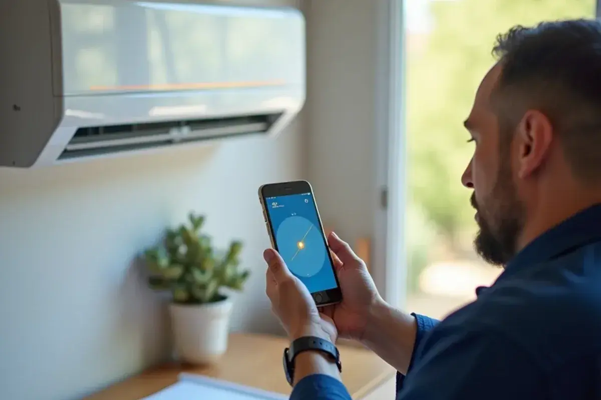 Homeowner timing the flashing indicator light on a ductless mini-split head with a phone stopwatch