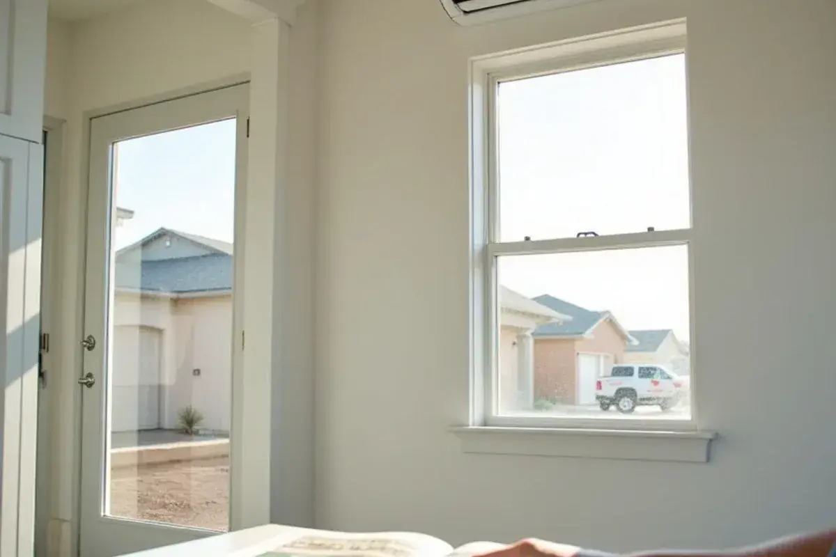 New ductless mini-split head installed in a freshly finished room addition on a block home
