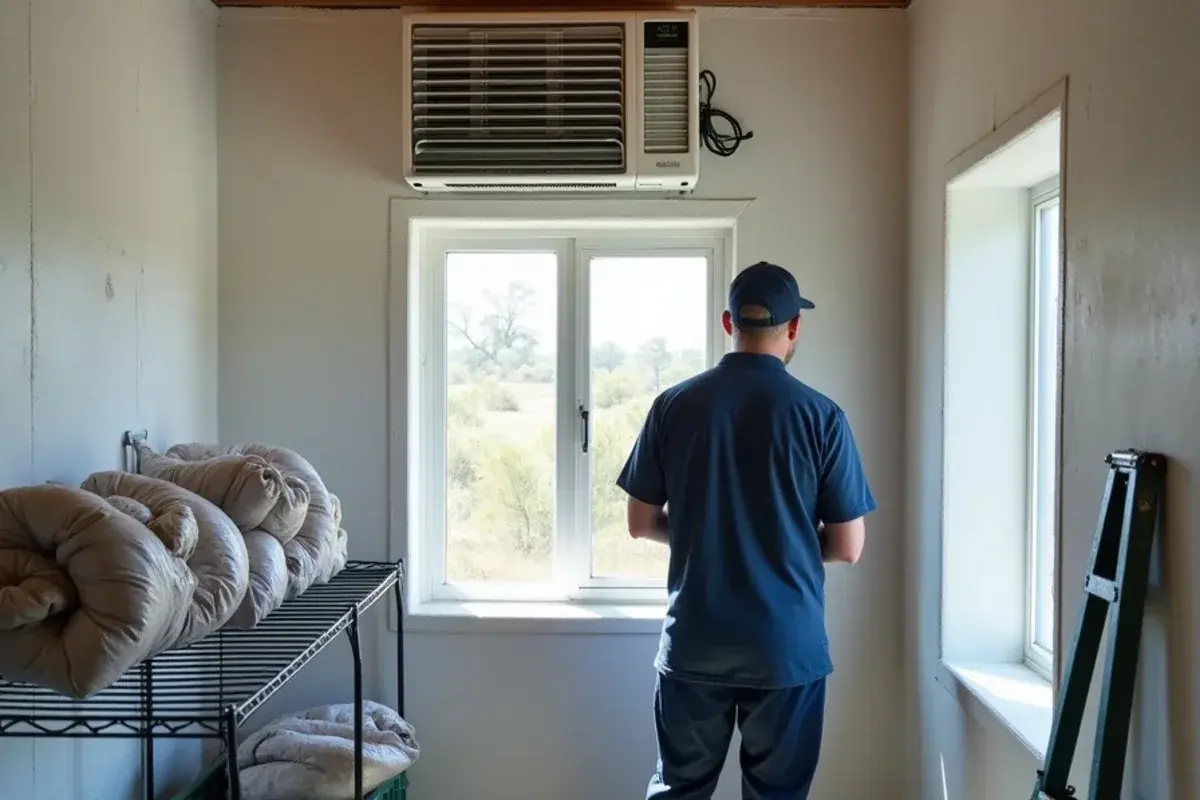 CoolBot-controlled air conditioner cooling an insulated cold room on a Starr County ranch