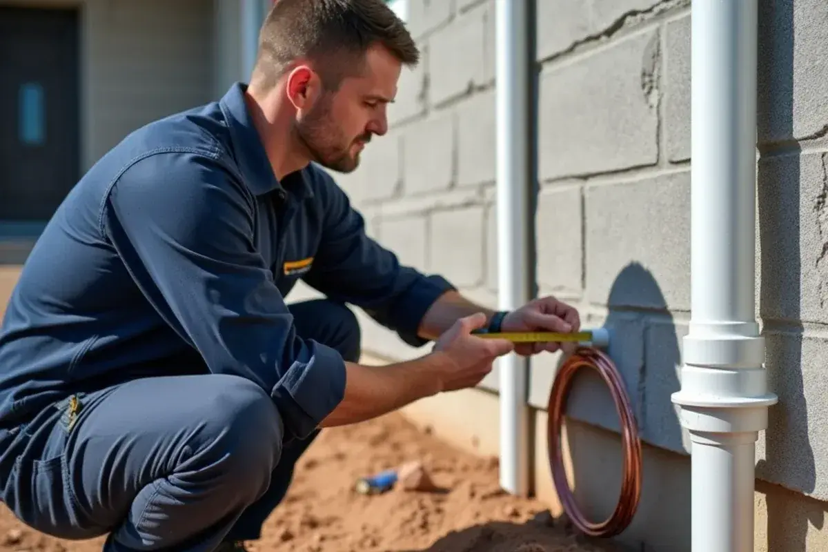 PVC sleeve set through a concrete block wall for an AC line set during new construction rough-in