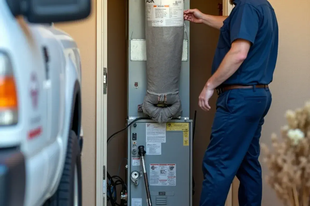 Fresh pleated filter and condensate drain flush at an indoor air handler in Doffing, TX