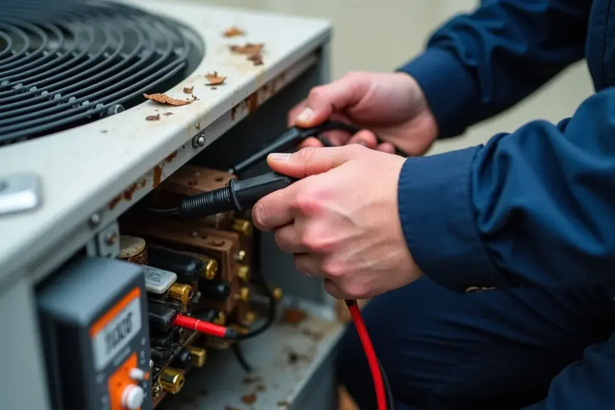 Technician testing an outdoor unit contactor after a power outage in Granjeno