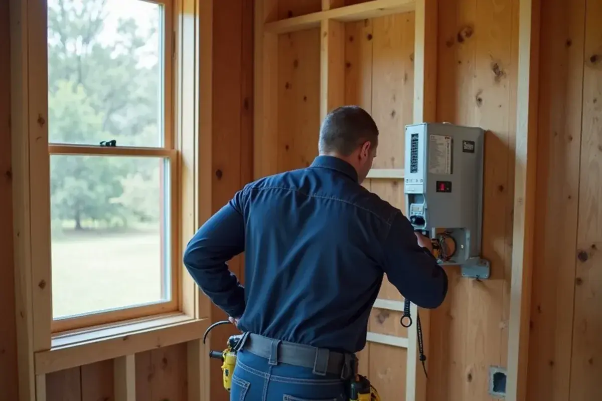 Technician core-drilling a line-set hole through a wood-frame wall for a mini-split in Havana, TX
