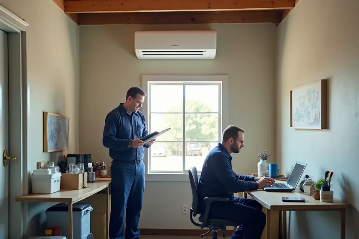 Converted garage home office cooled by a ductless mini-split head in La Puerta