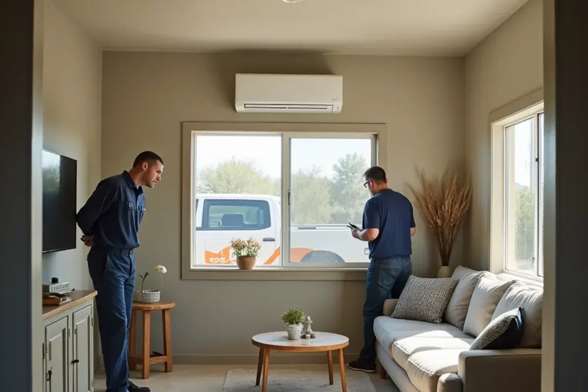 Mini-split head cooling a new block family room added beside a mobile home in Mi Ranchito Estate