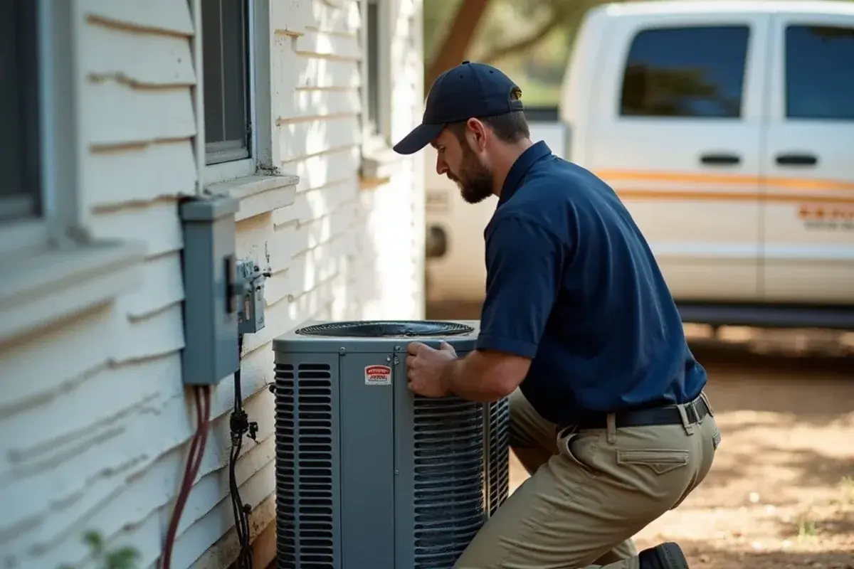 Technician opening the outdoor disconnect at a weekend house in Salineño before first summer startup