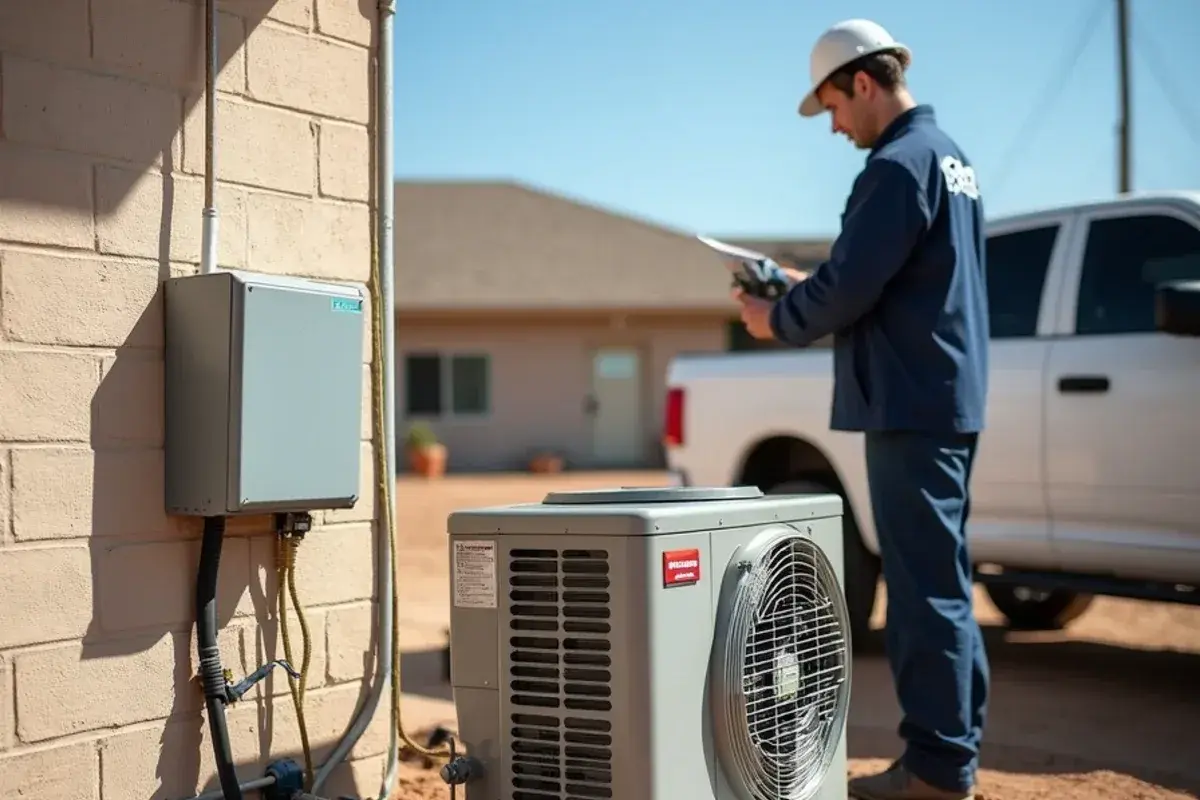 Electrical disconnect box mounted beside a new mini-split condenser at a West Alto Bonito home