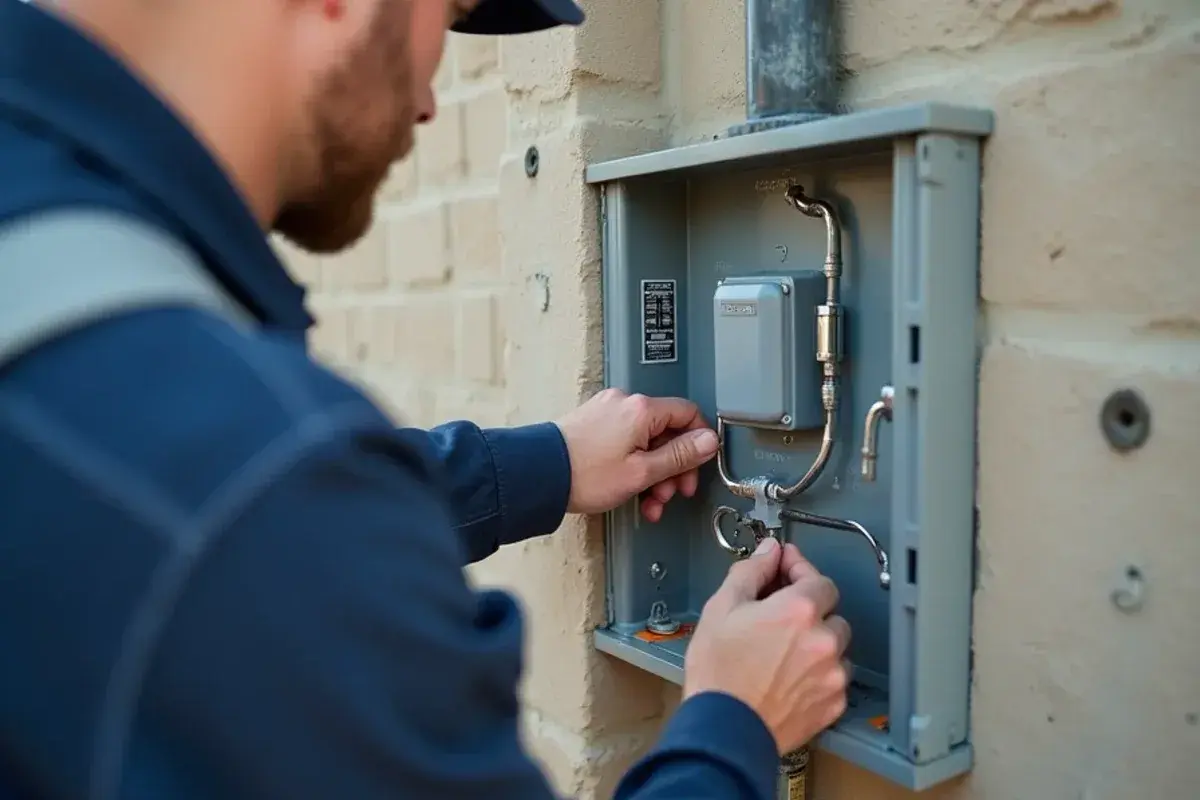 Surge protector being mounted beside the outdoor AC disconnect box at a Rio Grande City home